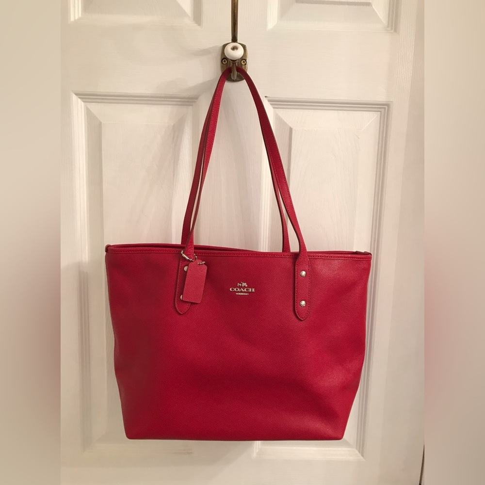 Coach F58846 SV/Hot Pink Leather City Zip Top Tote Bag Purse